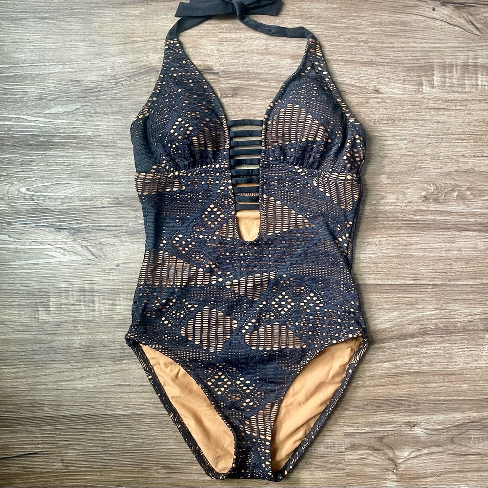 Mossimo Black Crochet One Piece Swimsuit